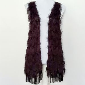 Umgee Dark Plum Faux Fur Fringe Vest